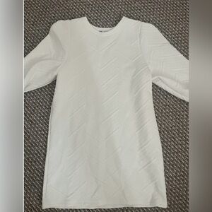 Zara White Textured Long Sleeve Dress